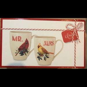 Lenox Winter Greetings: Mr. & Mrs. Holiday Cardinal Birds Set of 2 Mugs; NEW